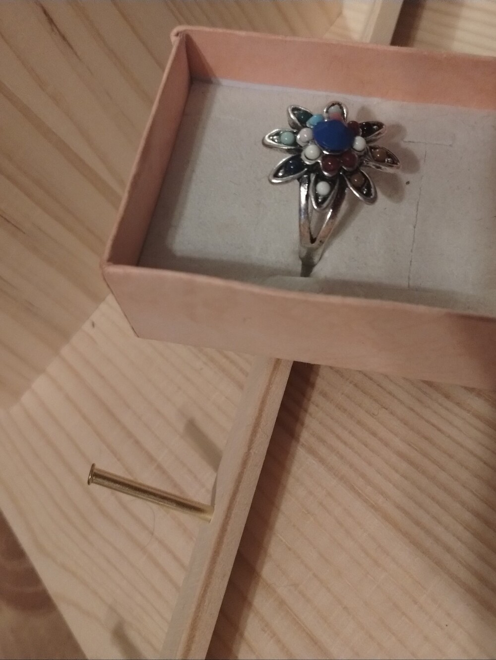 Boho Floral Statement Ring Multicolor Flower Ring Silver Tone Size 8.5 - Picture 3 of 4